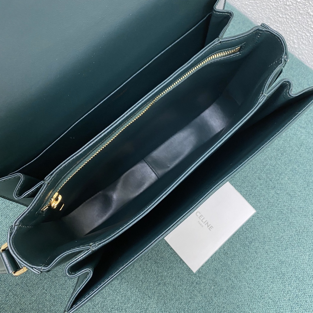 Celine Teen Classique Triomphe Bag In Shiny Calfskin Peacock Green 187363